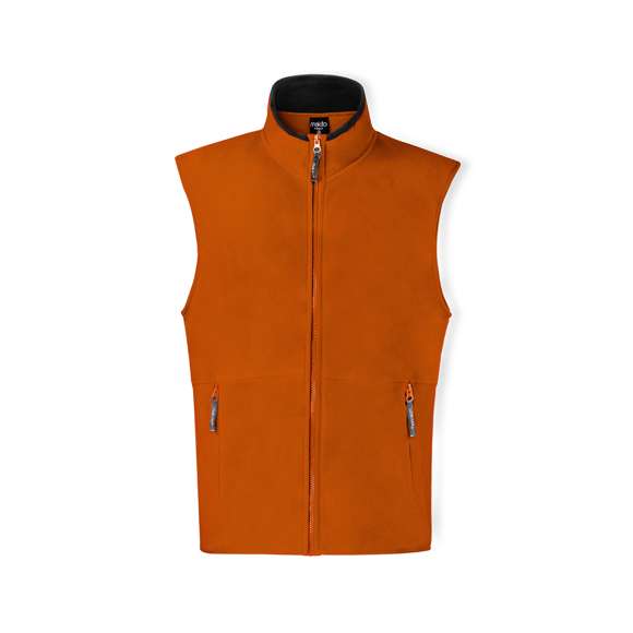 Chaleco en cálido y suave polar fleece de 280g/m2 con tratamiento anti-pilling. Con cuello de interior en color, cierre de cremallera con cinta en tirador, bolsillos laterales de cremallera y cintura elástica. Disponible en tallas M, L, XL, XXL.