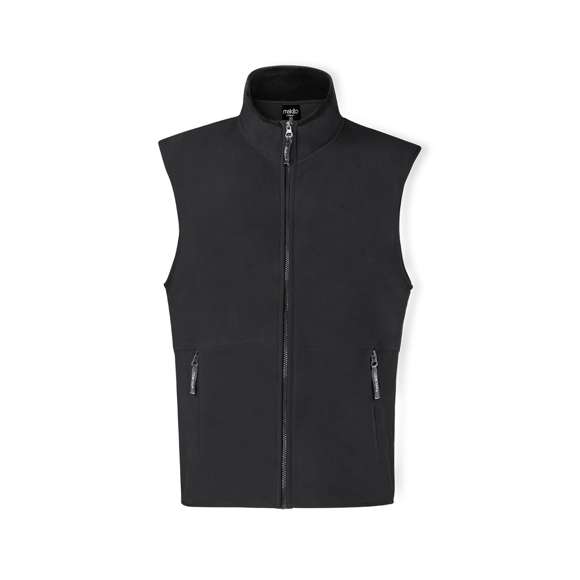 Chaleco en cálido y suave polar fleece de 280g/m2 con tratamiento anti-pilling. Con cuello de interior en color, cierre de cremallera con cinta en tirador, bolsillos laterales de cremallera y cintura elástica. Disponible en tallas M, L, XL, XXL.