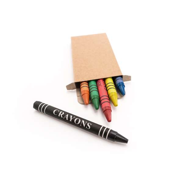 Set de 6 ceras en caja de cartón natural. Con cuerpo cilíndrico en variados colores. En colores rojo, verde, amarillo, azul, marrón, y naranja.
