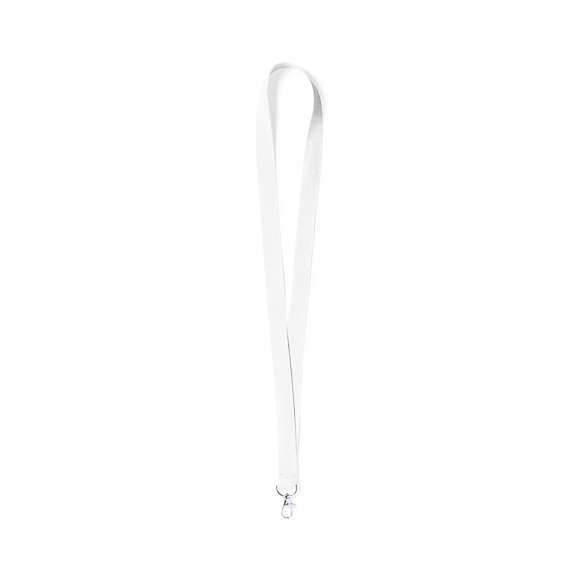 Lanyard fabricado en resistente poliester. Con gancho metálico giratorio. Disponible en extensa gama de colores, color blanco especial para la sublimación.