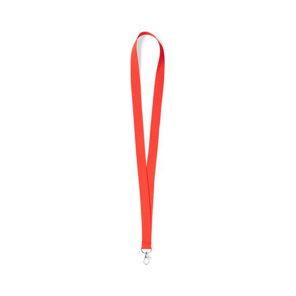 Lanyard fabricado en resistente poliester. Con gancho metálico giratorio. Disponible en extensa gama de colores, color blanco especial para la sublimación.