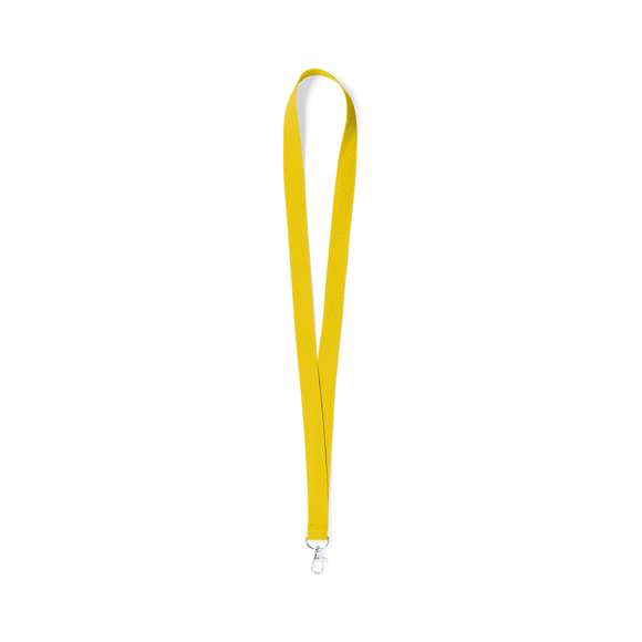 Lanyard fabricado en resistente poliester. Con gancho metálico giratorio. Disponible en extensa gama de colores, color blanco especial para la sublimación.