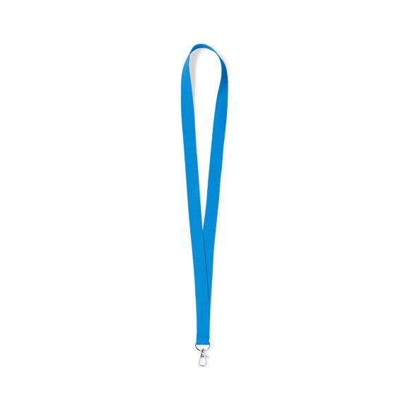 Lanyard fabricado en resistente poliester. Con gancho metálico giratorio. Disponible en extensa gama de colores, color blanco especial para la sublimación.