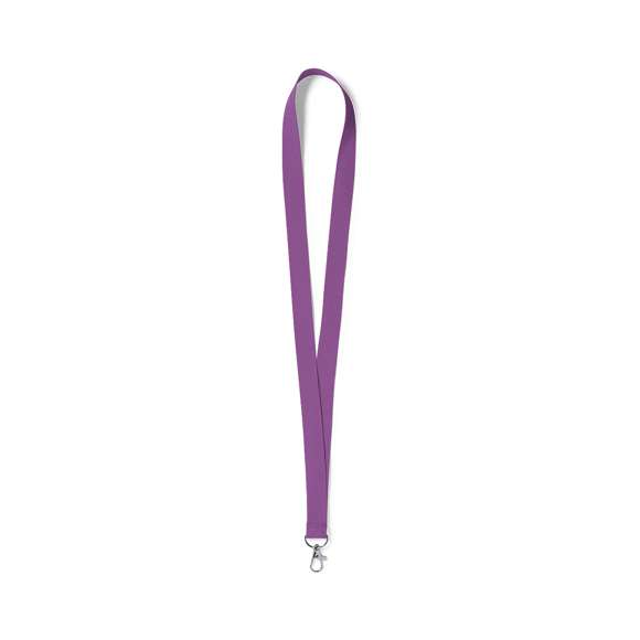Lanyard fabricado en resistente poliester. Con gancho metálico giratorio. Disponible en extensa gama de colores, color blanco especial para la sublimación.