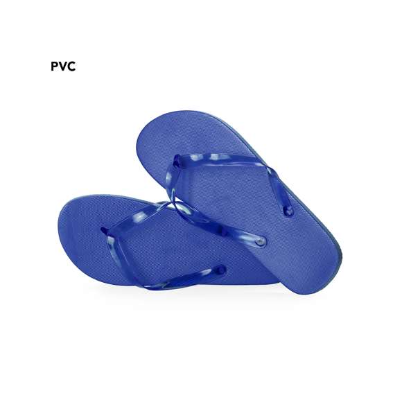 Par de chanclas fabricadas en EVA y PVC. Suela hecha de resistente EVA para una alta durabilidad y tiras ergonómicas fabricadas en PVC a juego. Disponibles en una variada gama de colores vibrantes adaptándose a cualquier estilo. Tallas 36-38 y 42-44.