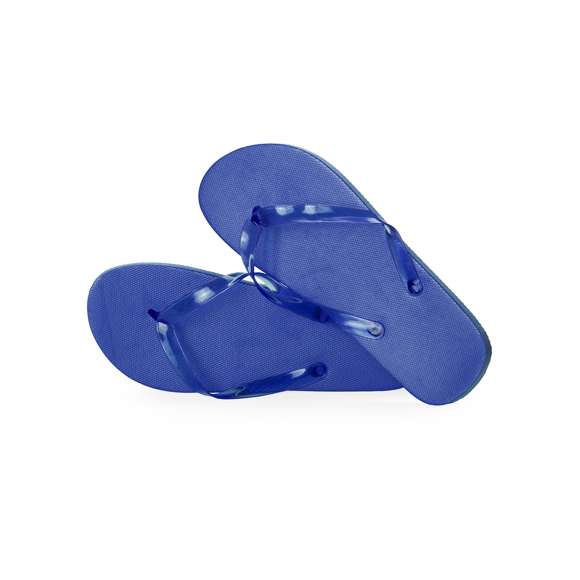 Par de chanclas fabricadas en EVA y PVC. Suela hecha de resistente EVA para una alta durabilidad y tiras ergonómicas fabricadas en PVC a juego. Disponibles en una variada gama de colores vibrantes adaptándose a cualquier estilo. Tallas 36-38 y 42-44.