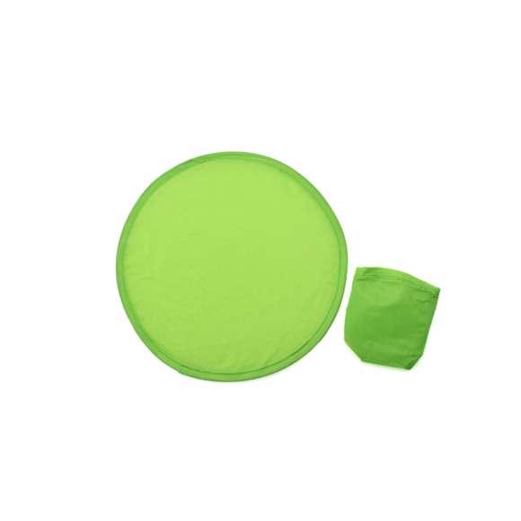 Frisbee plegable en poliéster de vivos colores, con funda individual a juego y fácil sistema de plegado para tamaño compacto.