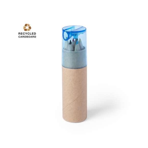  	Set de 7 piezas en estuche con cuerpo en cartón natural y capucha transparente en variados colores. Incluye 6 lápices de madera con cuerpo hexagonal de acabado natural y sacapuntas integrado en tapadera.
