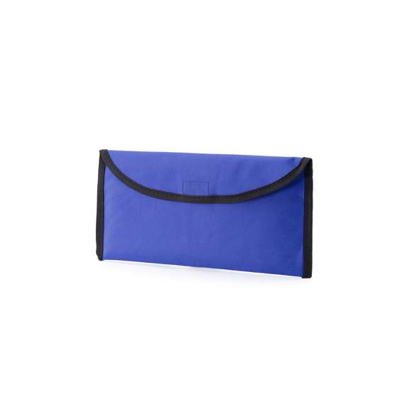 Portadocumentos de viaje en resistente poliéster 600D y en amplia gama de vivos colores. Con cierre de velcro, interior forrado y accesorio para cinturón en la parte trasera.