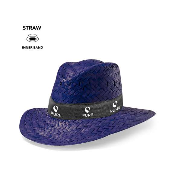 Sombrero de paja en variada gama de vivos colores con confortable cinta interior.