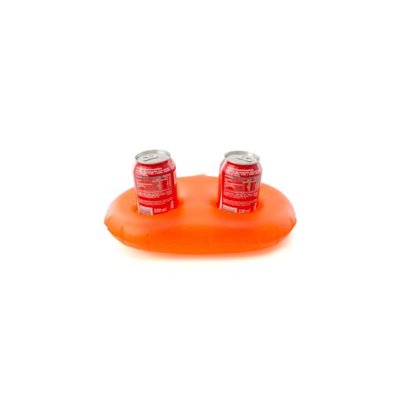 Soporte inflable en resistente PVC para 2 refrescos de 33 cl en vivos colores.