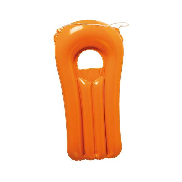  	Original colchoneta inflable de PVC con ventana transparente y cordón de transporte en vivos colores.