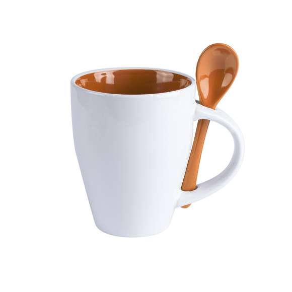Taza de cerámica de 350ml de capacidad en divertida combinación de exterior en color blanco e interior en gama de vivos colores. Con cuchara de cerámica a juego integrada en asa y presentada en caja individual.Disponible manual de instrucciones en español e inglés.