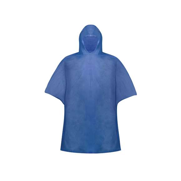 Poncho de PVC en vivos colores. Con corchetes de cierre en los laterales y acabado termosellado. Presentado en bolsa individual a juego con cierre de cordón. Talla única para adulto en medidas 127x100cm.