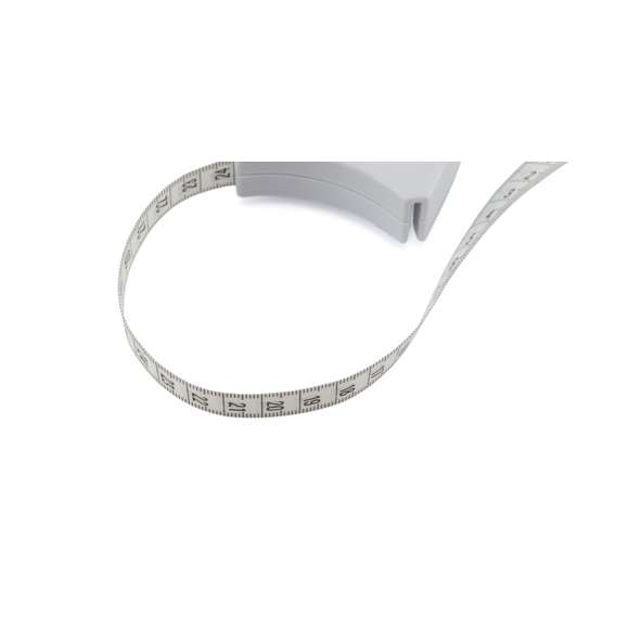  	Cinta métrica de PVC de 157cm de largo y mecanismo retráctil con botón de parada.