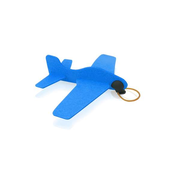 Avioneta desmontable con cuerpo en suave EVA de vivos colores y elástico de lanzamiento. Presentada en pastilla plana para fácil marcaje.