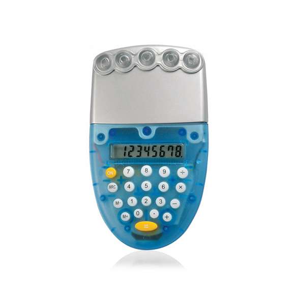 Calculadora ecológica de 8 dígitos en original diseño bicolor y funcionamiento con agua. Teclas de suave acabado, dosificador incluido y presentada en caja individual.
