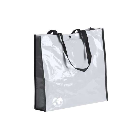 Bolsa reutilizable en resistente material laminado. Con asas largas reforzadas en nylon de 70cm, fuelle reforzado con ribetes y cierre de corchete. De acabado cosido y resistencia hasta 12kg de peso. Disponible en gama de colores brillantes.