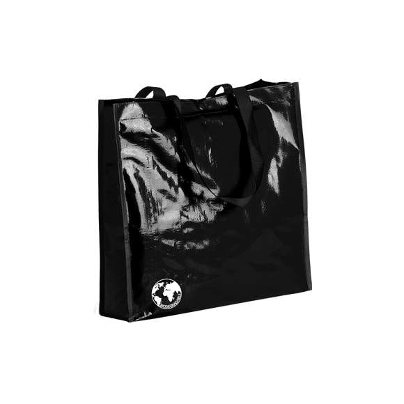 Bolsa reutilizable en resistente material laminado. Con asas largas reforzadas en nylon de 70cm, fuelle reforzado con ribetes y cierre de corchete. De acabado cosido y resistencia hasta 12kg de peso. Disponible en gama de colores brillantes.