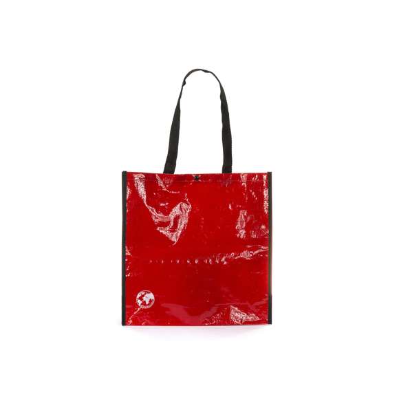 Bolsa reutilizable en resistente material laminado. Con asas largas reforzadas en nylon de 70cm, fuelle reforzado con ribetes y cierre de corchete. De acabado cosido y resistencia hasta 12kg de peso. Disponible en gama de colores brillantes.