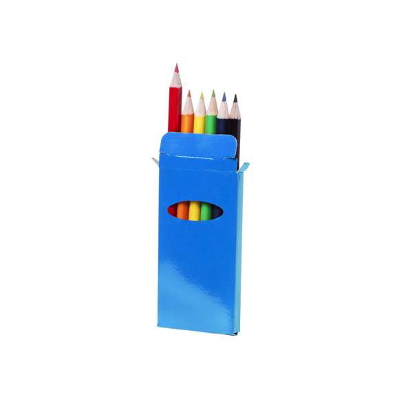  	Set de 6 lápices en caja de cartón con acabado brillante en vivos colores y ventana. Lápices de madera con cuerpo cilíndrico en variados colores brillantes y minas en divertidos colores.