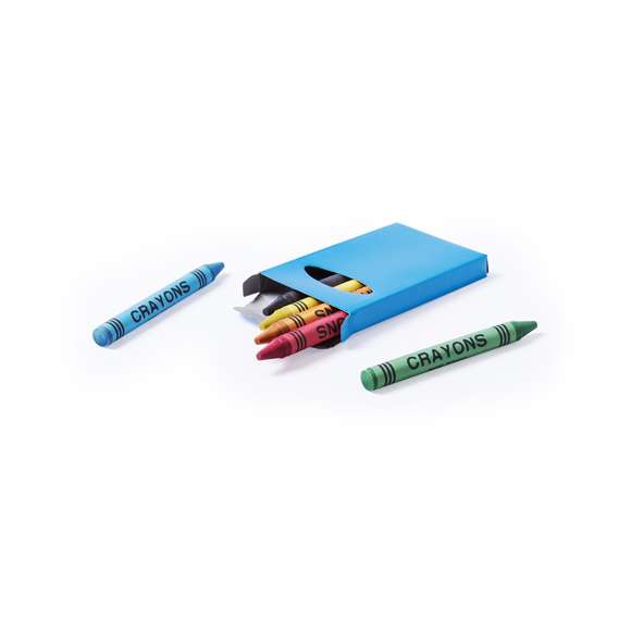  	Set de 6 ceras en caja de cartón con acabado brillante en vivos colores y ventana. Con cuerpo cilíndrico en variados colores. En colores rojo, verde, amarillo, azul, negro, y naranja.