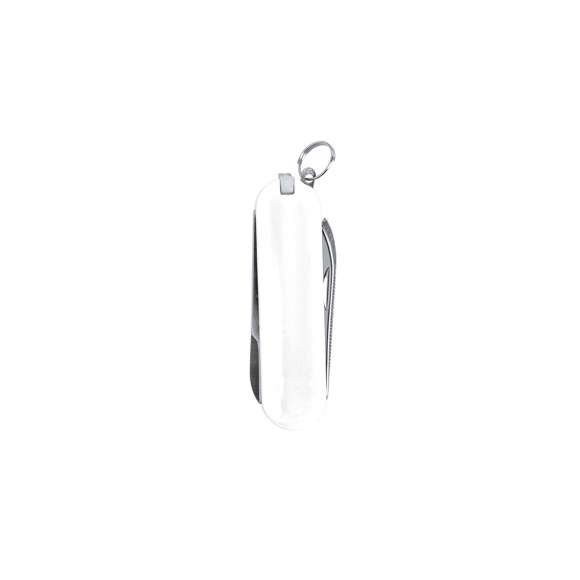 Mininavaja multiusos con accesorios de acero inox, de 6 funciones en variados colores. Incluye navajas, pinzas, lima, palillo, anilla para llavero y tijeras. Presentada en caja individual.