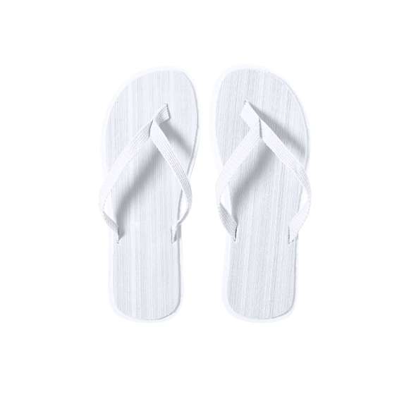 Par de chanclas con gruesa suela en resistente EVA de acabado bicolor y tira de nylon a juego en variada gama de vivos colores. Disponibles en tallas 36-38, 42-44.