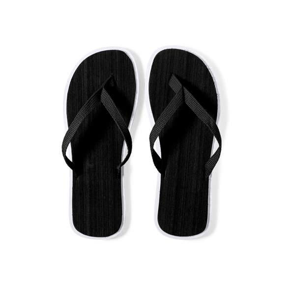 Par de chanclas con gruesa suela en resistente EVA de acabado bicolor y tira de nylon a juego en variada gama de vivos colores. Disponibles en tallas 36-38, 42-44.
