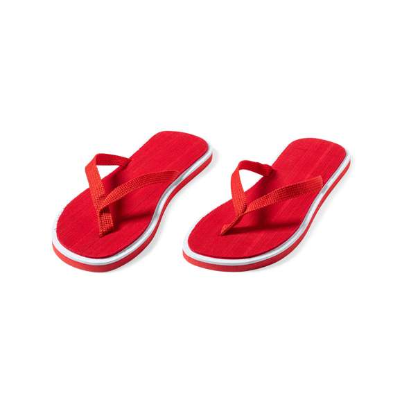 Par de chanclas con gruesa suela en resistente EVA de acabado bicolor y tira de nylon a juego en variada gama de vivos colores. Disponibles en tallas 36-38, 42-44.