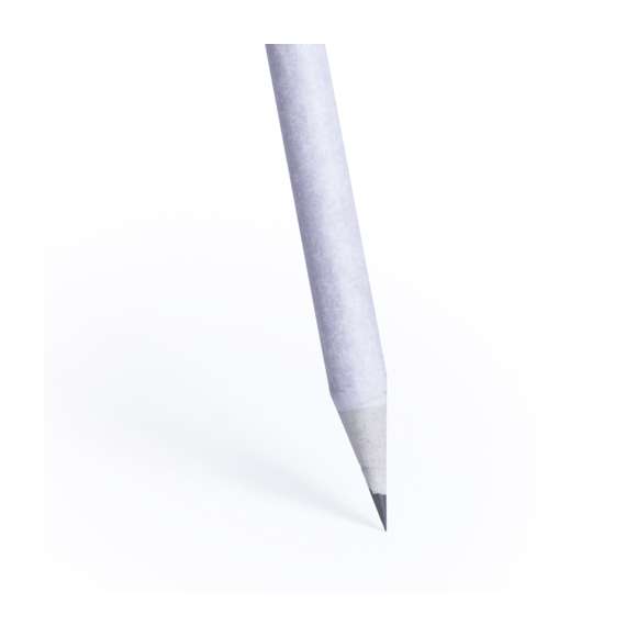 Lápiz de papel de periódico reciclado y resistente cuerpo en color natural. Con mina negra y punta afilada.