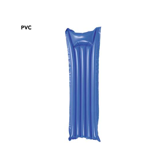 Colchoneta inflable de 180cm en resistente PVC de vivos colores. Presentada con plegado especial para fácil impresión.