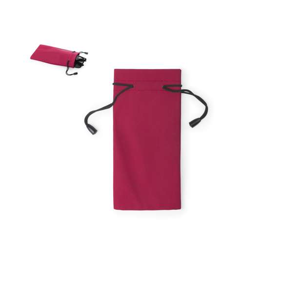 Funda paño limpiador para gafas en suave poliéster y amplia gama de divertidos colores. Con cordones autocierre.