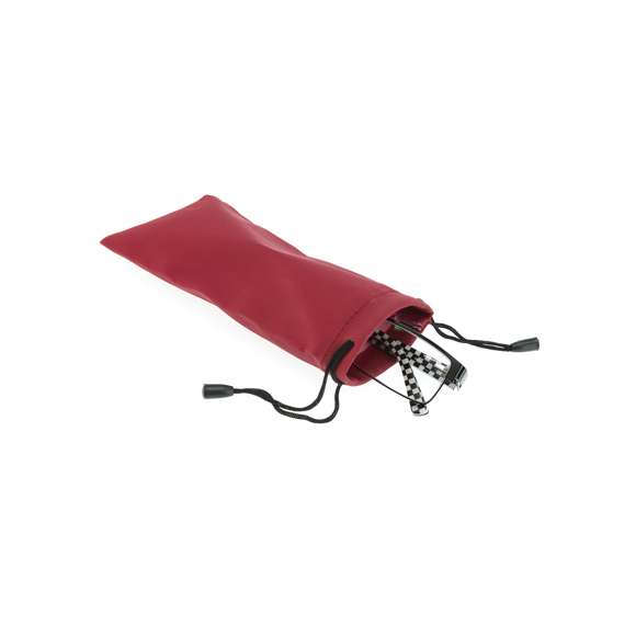 Funda paño limpiador para gafas en suave poliéster y amplia gama de divertidos colores. Con cordones autocierre.