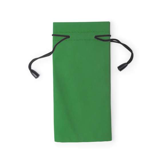 Funda paño limpiador para gafas en suave poliéster y amplia gama de divertidos colores. Con cordones autocierre.