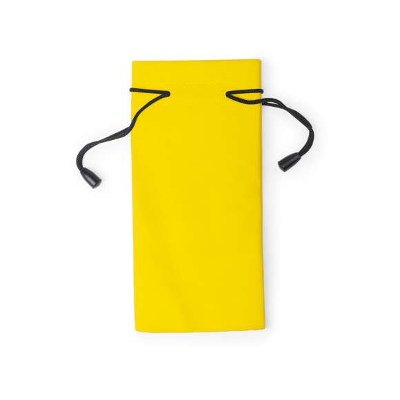 Funda paño limpiador para gafas en suave poliéster y amplia gama de divertidos colores. Con cordones autocierre.