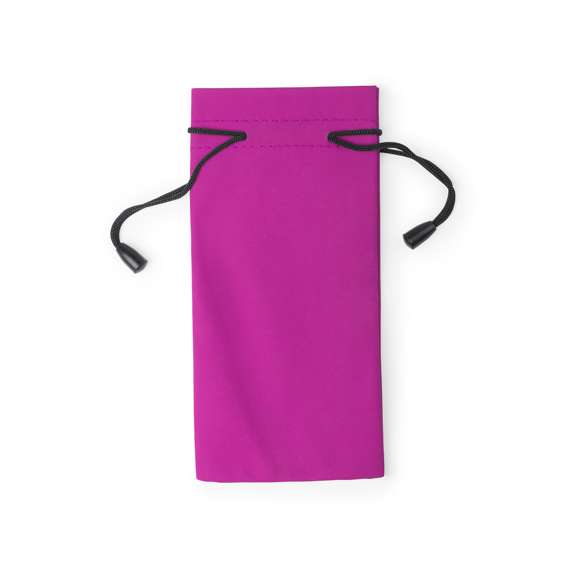 Funda paño limpiador para gafas en suave poliéster y amplia gama de divertidos colores. Con cordones autocierre.