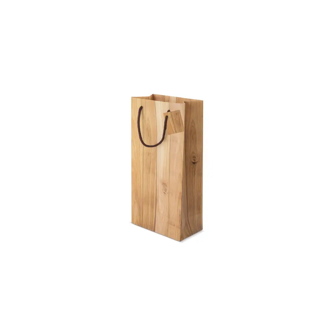 Producto personalizable Bolsa Papel Efecto Madera 2 Botellas "Abeto"