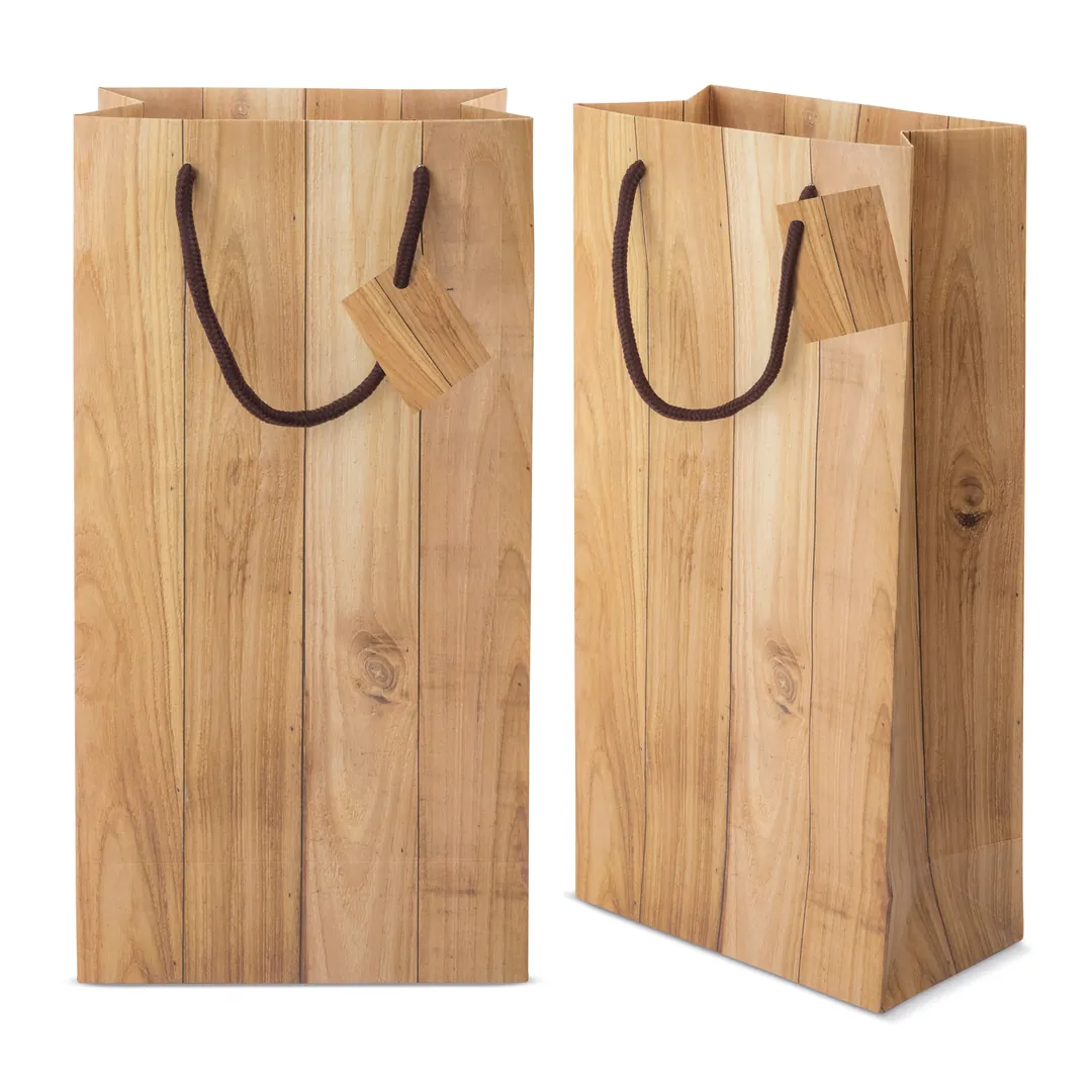 Producto personalizable Bolsa Papel Efecto Madera 2 Botellas "Abeto"
