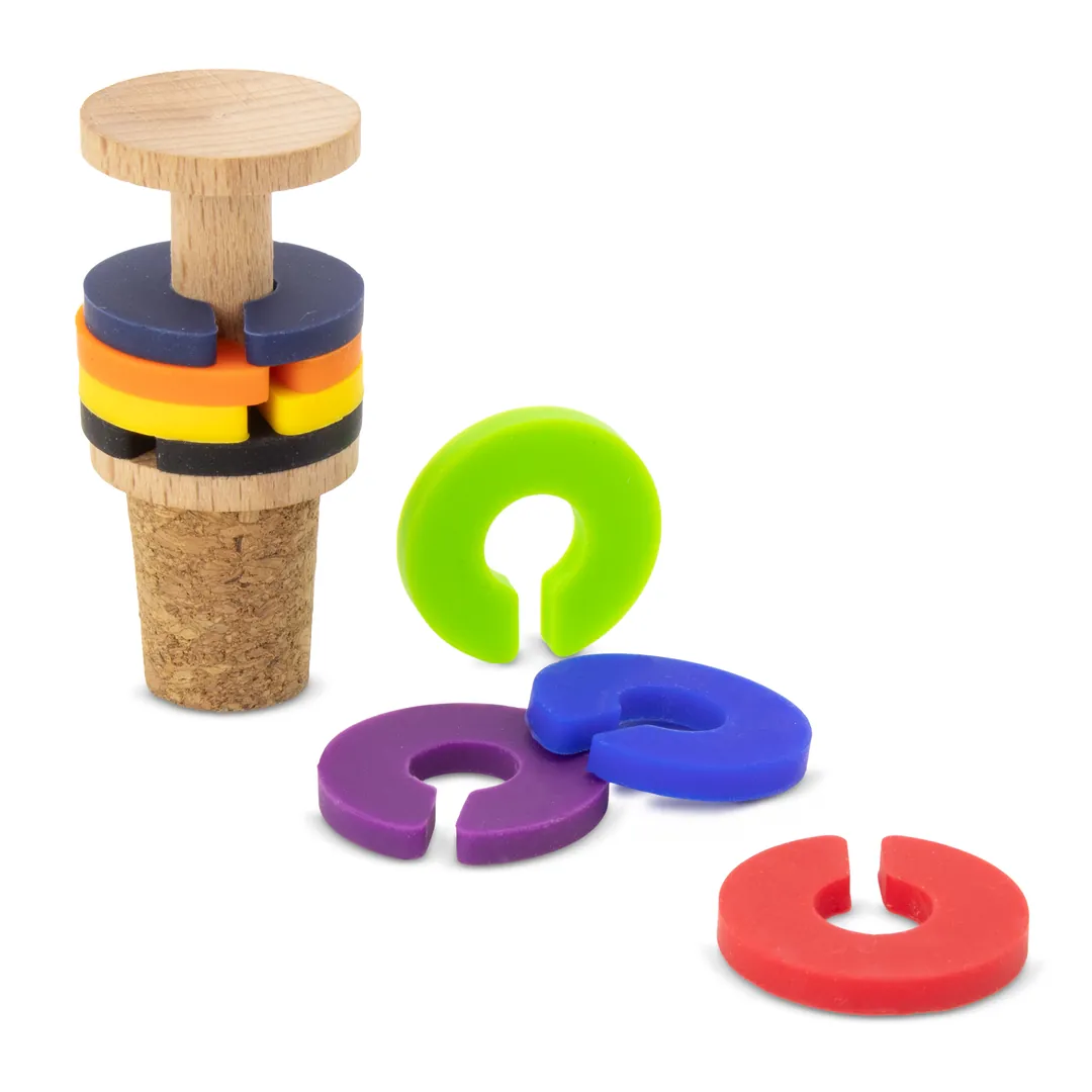 Producto personalizable Tapón Corcho Y Madera Con Anillas Identificadoras Para Copas