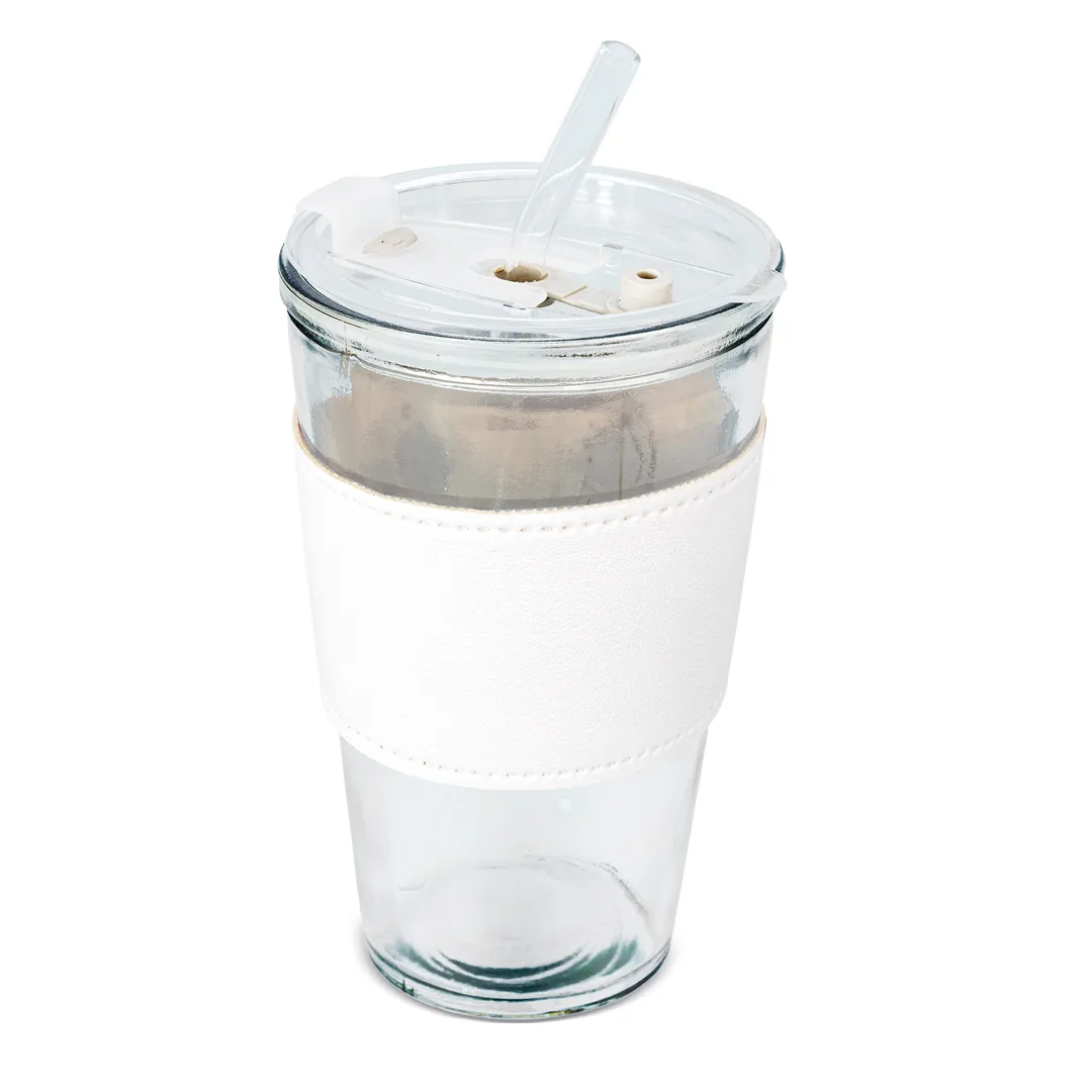 Producto personalizable Vaso 450 Ml Con Pajita De Cristal "Delicatessen"