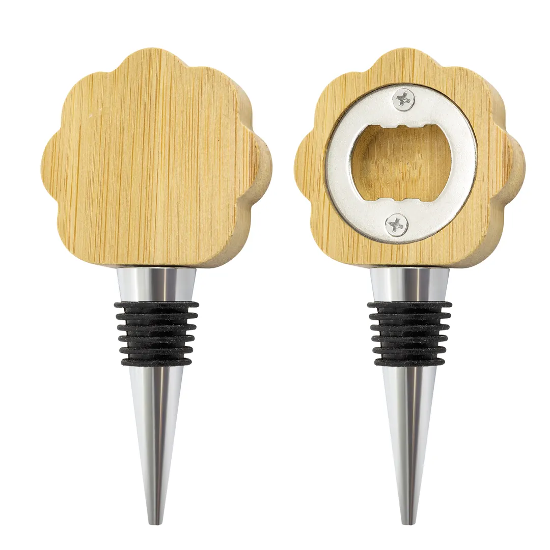 Producto personalizable Abrebotellas Tapón Bambú Natural "Áster"