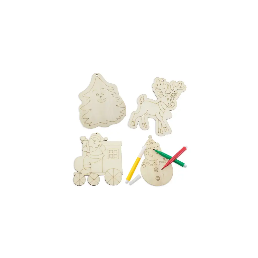 Producto personalizable Set Piezas Madera Happy Christmas ( 4 Pcs)