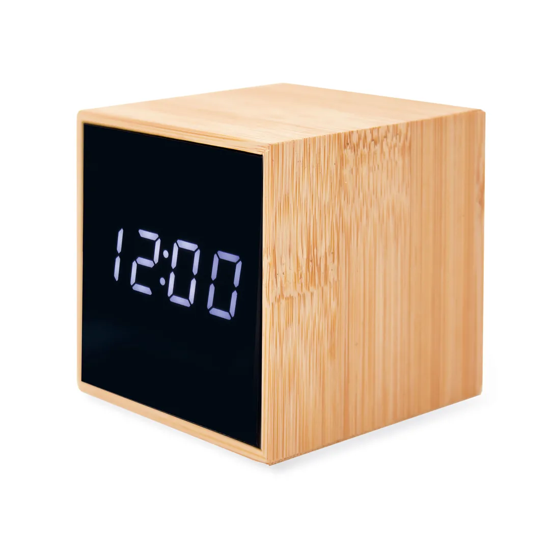Producto personalizable Reloj Despertador Bambú Con Alarma Y Temperatura